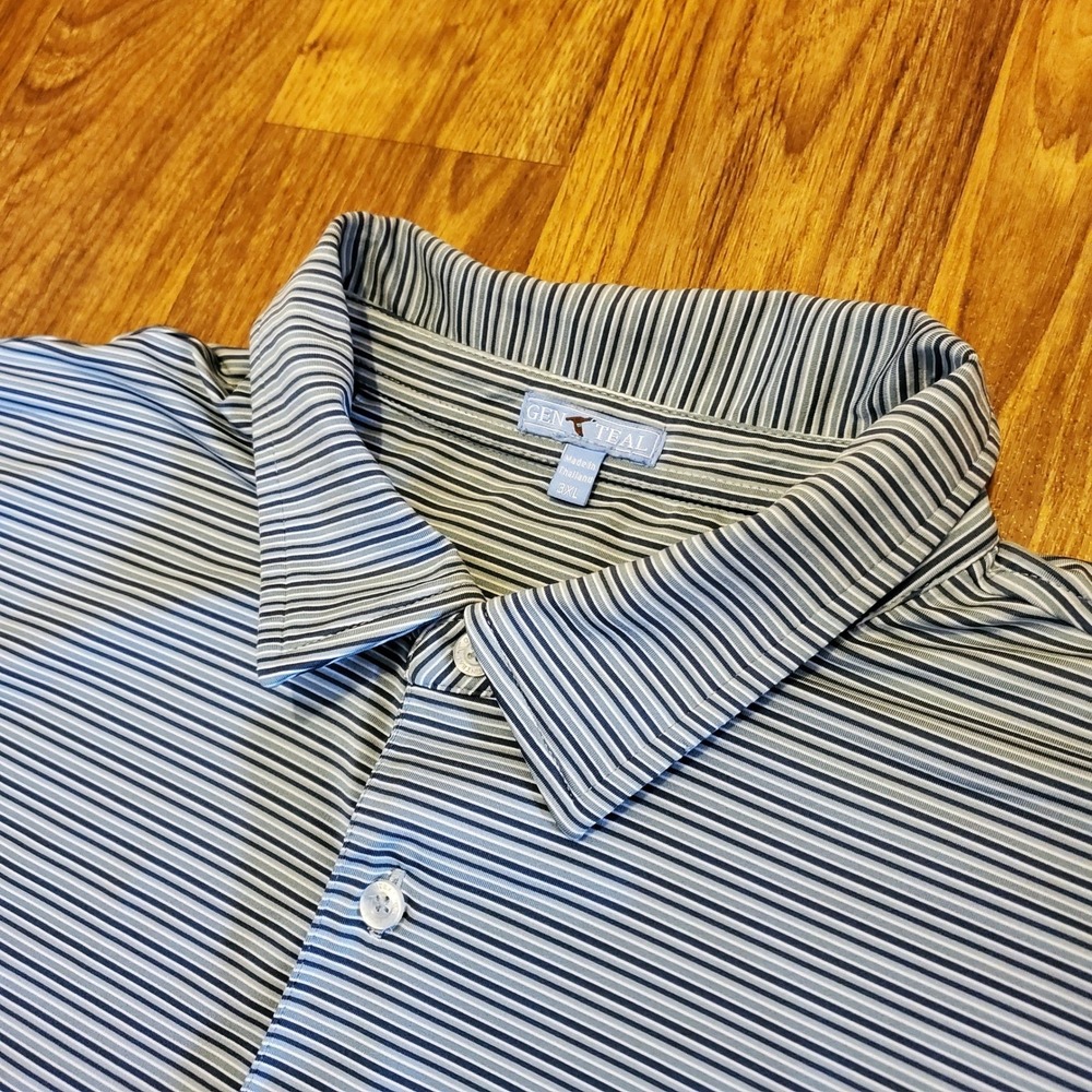 GenTeal Polo Shirt Men 3XL Green Striped Performance Short Sleeve Golf Stretch